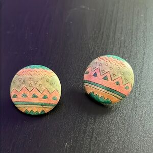 Geometric Patterned Button Earrings
